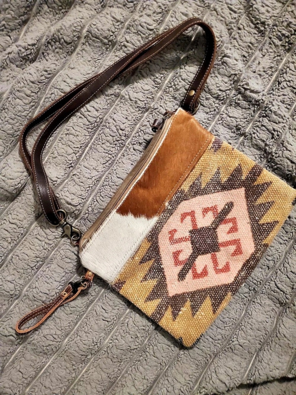 Myra Bag Leather Geometric Crossbody Bag in Brown & Tan